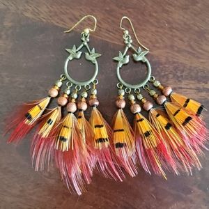 Feather & brass earrings